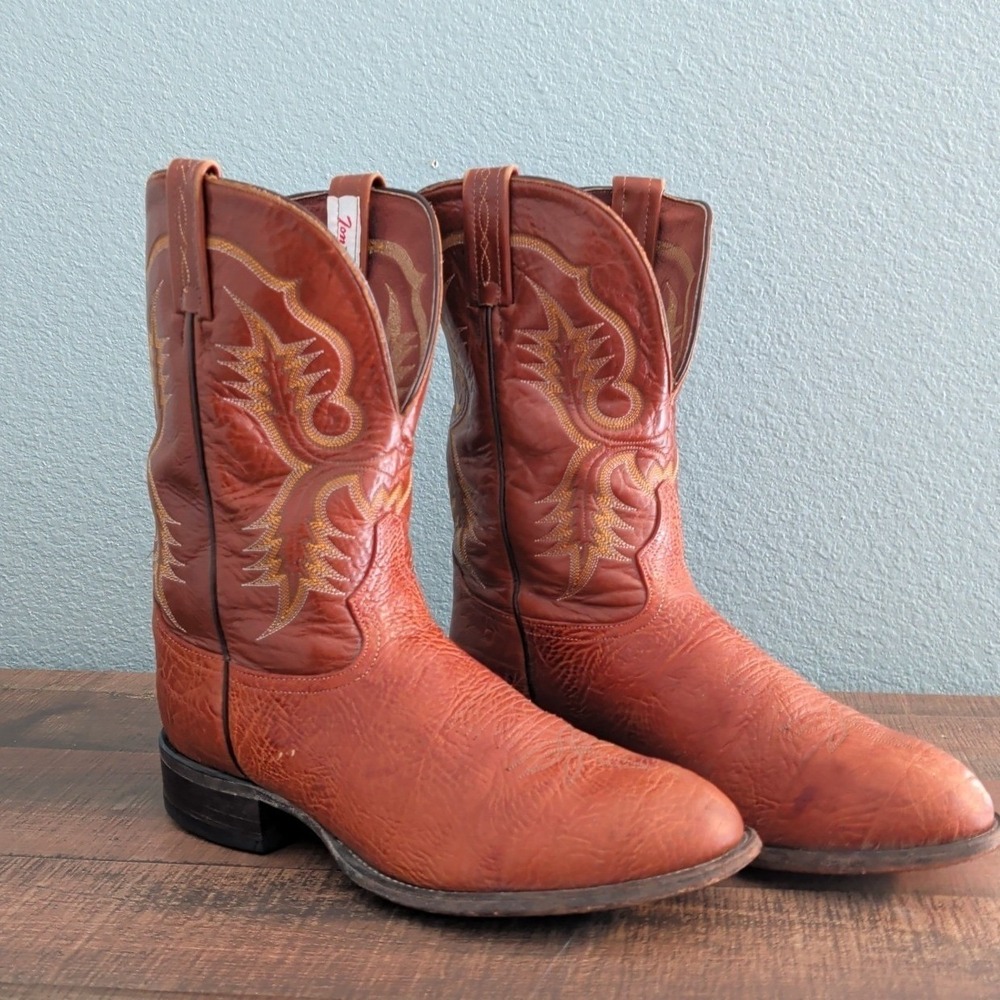 VTG Tony Lama Mens 10.5 D Bullhide Cowboy Boots Peanut Tan Made in El Paso USA